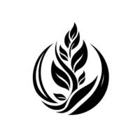Elegant Black and White Illustration of a Sprouting Plant Enclosed in a Circular Frame, Symbolizing Growth and Nature. vector