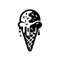 Bold Black and White Illustration of a Melting Ice Cream Cone with Sprinkles on White Background. vector