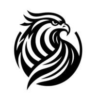 Striking Black and White Illustration of a Fierce Eagle Head Within a Circular, Geometric, Abstract Design. vector