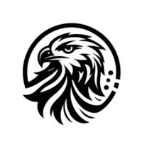 Stylized Eagle Head in Black and White Circle, Bold Lines, Ornamental Design, Isolated on White Background. vector