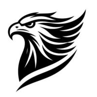 Bold Black and White Eagle Head Icon, with a Strong Expression and Sharp, Angular Feather Design. vector