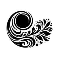 Intricate Black and White Floral Swirl with Spiraling Forms and Leafy Embellishments on a Clean Background. vector