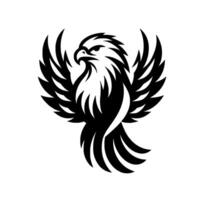 Bold black and white illustration of a stylized eagle with spread wings, showcasing power and freedom against a blank background. vector
