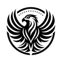 Bold Black and White Eagle Crest with Outstretched Wings, Within a Circular Frame, with Dot Details. vector