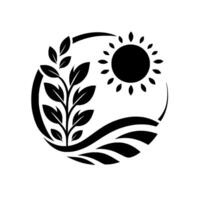 Monochrome Emblem a stylized sun, plant, and field elements within a circle, embodying natures harmony and growth. vector