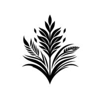 Elegant Black White Botanical Illustration A symmetrical of stylized leaves and foliage, perfect for a minimalist, organic look. vector