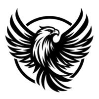 Bold Black and White Eagle Emblem with Wings Spread in Flight, Encircled by a Circle, Representing Freedom, Strength, and Power. vector