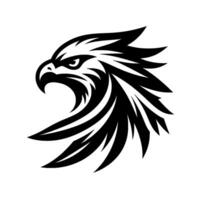 Stylized Black and White Eagle Head Icon, Angular Design, Fierce Gaze, Against White Background, Illustration, Emblem. vector