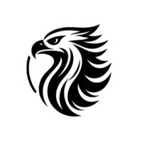 Stylized Black and White Eagle Head with Powerful Gaze and Curved Line Composition, isolated on white. vector