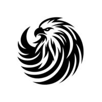 Striking Black and White Circular Featuring a Detailed Eagle Head with Bold, Stylized Feathers, Set Against a White Background. vector