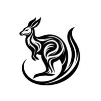 Stylized Black and White Kangaroo Silhouette with Swirling Patterns and a Curved Tail, Isolated on White. vector