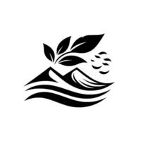 Abstract Monochrome Design Mountainous Landscape with Foliage and Abstract Elements, Depicting Natural Harmony. vector