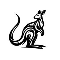 A stylized, monochrome illustration of a kangaroo in a standing pose with curved tail, featuring an intricate of contrasting black and white lines. vector