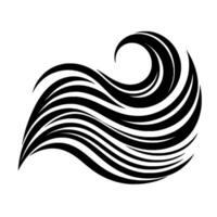Abstract Black and White Swirl Resembling Hair or Water Movement on Clean White Background, Minimalist Composition. vector