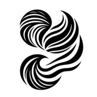 Abstract Black and White Design Curvilinear Shapes with Striped Elements, Minimalist Composition on a White Background. vector