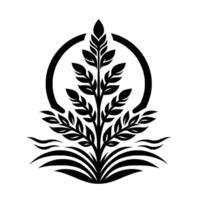 Abstract Black and White Illustration of a Stylized Plant Enclosed Within a Ring, Emblem Design. vector