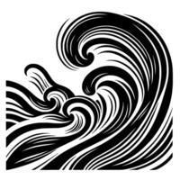 Bold Black and White Illustration of a Swirling Ocean Wave with Dramatic Curves, Representing Power and Fluidity. vector