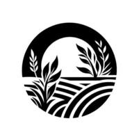 Minimalist Circular Design Fields of Wheat and Leafy Crops Under a Sun, Evoking Rural Serenity. vector