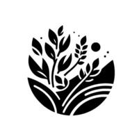 Abstract Black and White Circle Composition Depicting Lush Foliage, Wheat and Landscape Elements in Simplistic Style. vector