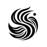 Abstract Black and White Swirling Emblem Sshaped of curved lines and a dot, evoking movement and flow on white background. vector