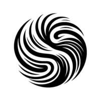 Abstract black and white circular with swooping lines, evoking movement and harmony, a modern minimalist emblem. vector
