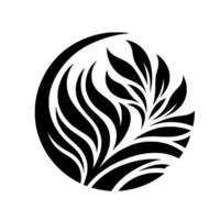 Abstract Black White Botanical Orb Stylized Leaves Curved Lines Within a Circular Frame, Minimalist Elegant Design. vector