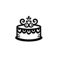 Minimalist Black and White Cake with Whimsical Design, Decorative Top and Scalloped Edges on a White Background. vector
