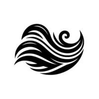 Black and white stylized wave or feather with a smooth gradient, and curved lines. vector