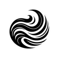 Black and white circular featuring stylized curved lines and wavelike forms in a minimalist aesthetic, on a white background. vector