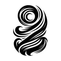 Abstract Black and White Swirl with CShaped Elements, Resembling Flowing Hair or Waves, on a Clean White Background. vector
