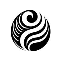 Black and white abstract circular featuring swirling patterns with layered shadows, creating a dynamic visual impression against white. vector