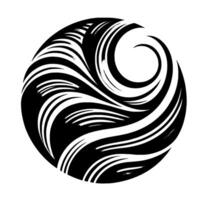 Abstract black and white circular featuring layered, flowing linear patterns evoking a sense of movement and depth. vector