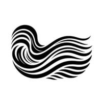 Abstract black hair silhouette composed of flowing wavy lines on a white background with a subtle shadow, creating a stylish, modern design. vector