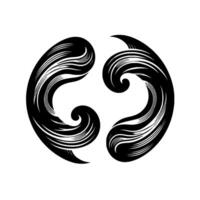 Symmetrical Black and White Swirls Pattern, Decorative Flowing Design, Abstract Curved Shapes on White Background. vector