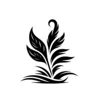 Monochromatic stylized floral art featuring elegant black leaves and a curled tip, set against a pristine white backdrop, symbolizing growth. vector