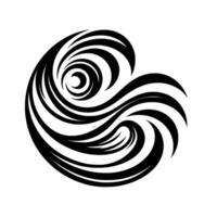A swirling black and white illustration of stylized waves forming a circular, abstract pattern on a clean white background. vector