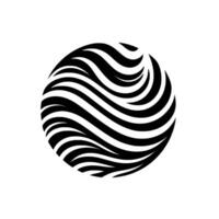 Abstract monochrome sphere composed of fluid, black and white, wavy stripes, creating a dynamic and visually arresting design. vector
