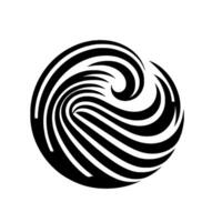 Abstract black and white swirl graphic, circular composition, dynamic lines, minimalist evoking movement and depth on white backdrop. vector