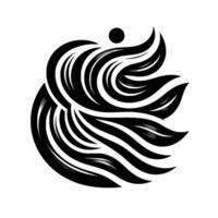 Abstract Black and White Illustration of a Swirling, Feathered Form with a Single Dot, Suggesting Movement and Serenity. vector