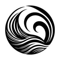 Abstract Black and White Circular Featuring Swirling Lines and WaveLike Forms Resembling Oceanic Currents or Flowing Hair. vector