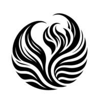 Symmetrical Black and White Abstract Circular Resembling Flames, Feathers, or Leaves, Isolated on White. vector