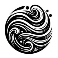 Intricate Black and White Circular with Swirling Lines, Curves, and Dot Accents, Resembling a Wave or Floral Pattern. vector