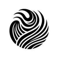 Circular Black and White Design Wavy, Striated Lines Forming a Modern, Artistic Abstract Shape on White Background. vector