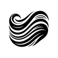 Bold black and white of stylized, flowing hair, resembling a heart shape against a plain white background. vector