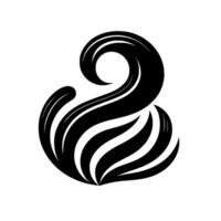 Stylized black and white abstract art of an organic swirl, a dynamic composition, with curved lines and gradients, floating on a white background. vector