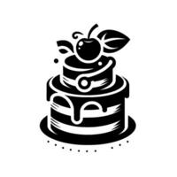 Elegant Black and White Minimalist Cake with Cherry Topping, Isolated on White Background, Perfect for Branding and Design. vector