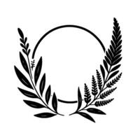 Elegant Black and White Botanical Wreath with a Central Circle Frame, Perfect for Minimalist Invitations or Logos. vector