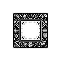 Elegant Black and White Square Frame with Ornate Geometric and Organic Motifs Enclosing a Central White Space vector