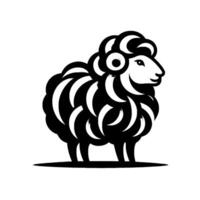 Stylized Black and White Sheep Illustration Graphic, Emblematic with Bold Lines and a Playful, Smiling Expression. vector