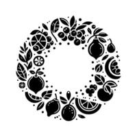 Minimalist Monochrome Fruit Wreath A Circular Composition of Citrus, Berries, and Leaves, with a Clean, Modern Aesthetic. vector